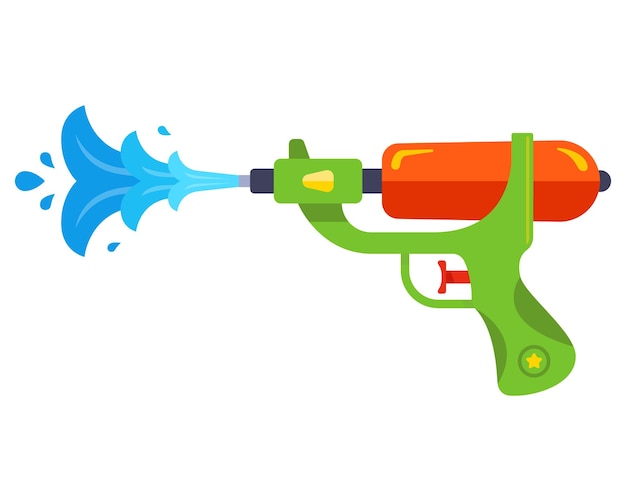 Pistola de agua verde de plástico dispara jets ilustración vectorial plana