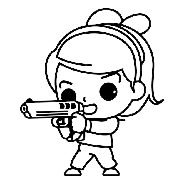 Vector pistola chica niño niño persona personaje de dibujos animados joven gente linda ilustración sonrisa feliz