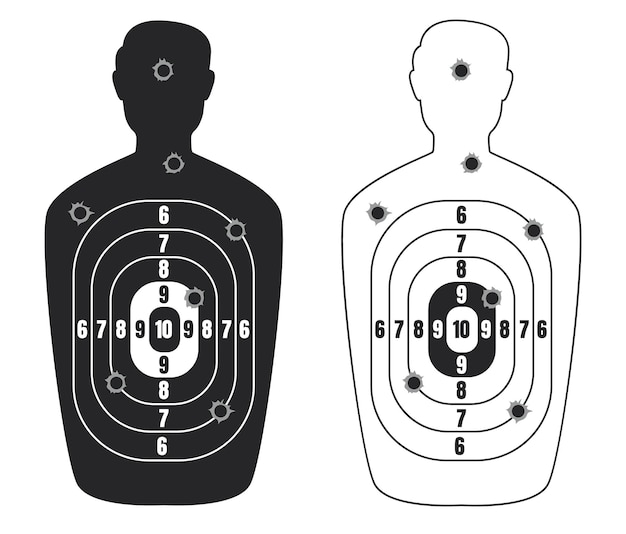 Vector pistola de destino bala bala hombre silueta tiro aislado conjunto elemento de diseño gráfico