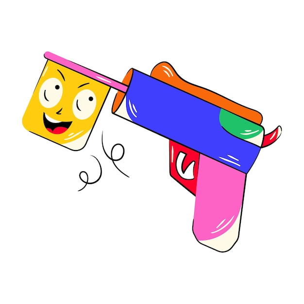 Una pistola de dibujos animados con una cara que dice "cara feliz"