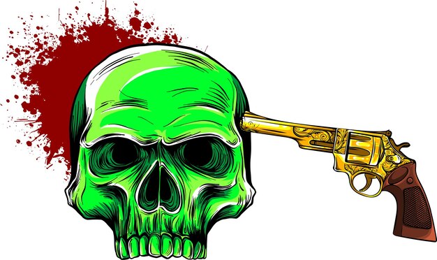 Pistola dorada sobre fondo blanco.