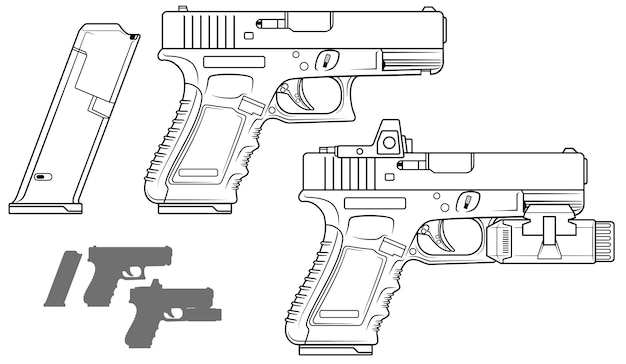 Vector pistola gráfica en blanco y negro con linterna