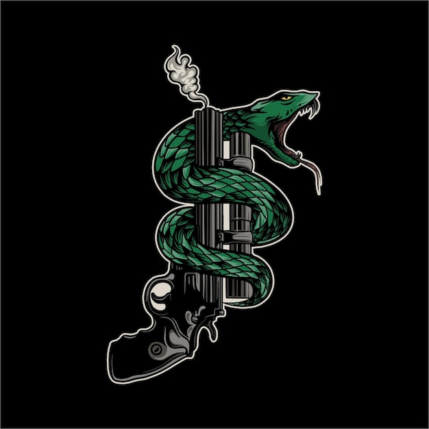 Pistola con ilustración de vector de serpiente