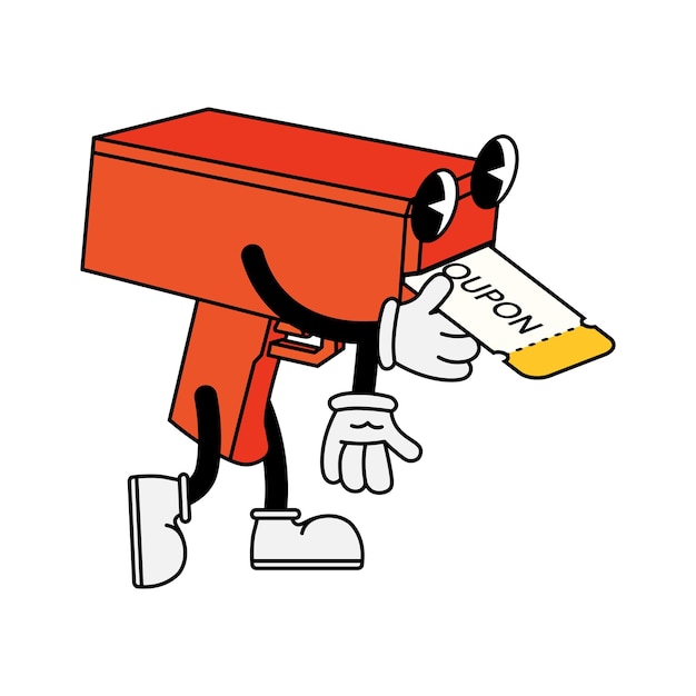 Pistola de juguete de personaje con cupón de descuento en estilo de dibujos animados de los años 70