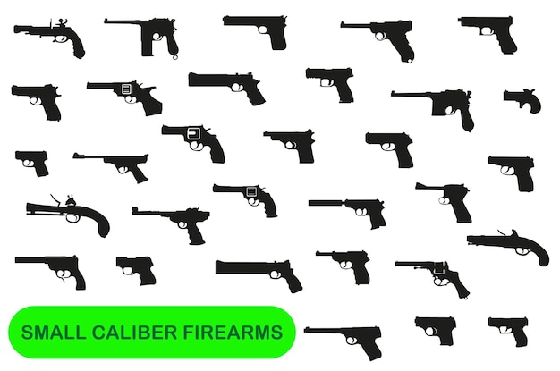 Pistola o pistola, arma de fuego pequeña, policía o pistola militar, ilustración vectorial