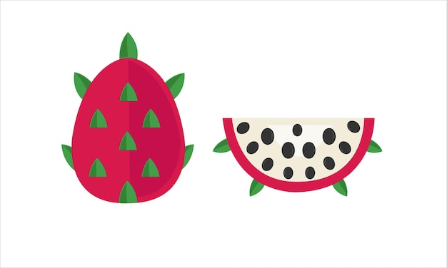 Pitaya fresca entera y mitad roja Dragon fruit cruda y mitad cortada aislada sobre fondo blanco