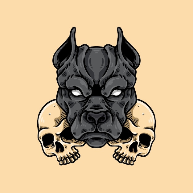 Vector pitbull y la cabeza de calaveras