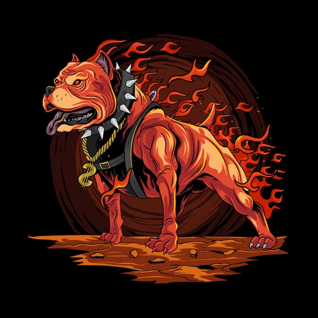 PITBULL DE FUEGO DE PERRO DE LAS ILUSTRACIONES DEL INFIERNO