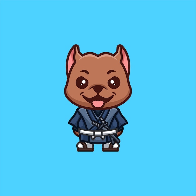 Pitbull samurai cute creative kawaii cartoon mascot logo