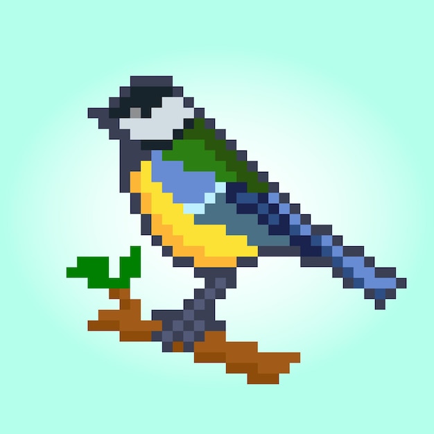 Vector pixel 8 bit blue tit bird animal juego activos en ilustración vectorial