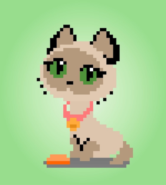 Pixel 8 bit gato siamés Animales para activos de juego en ilustración vectorial