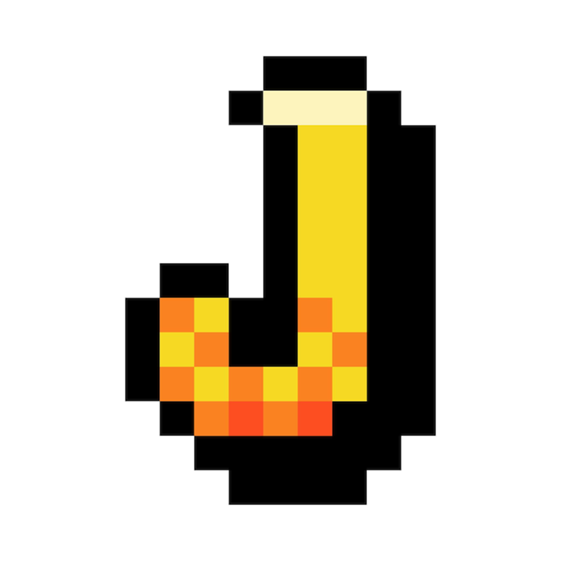 Pixel 8 Bit Letra J en mayúscula como fuente y ilustración vectorial del alfabeto Caracter alfabético del conjunto de tipos