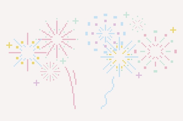 Pixel 8 bit pastel simple línea plana colección de fuegos artificiales Ilustración linda mínima aislada