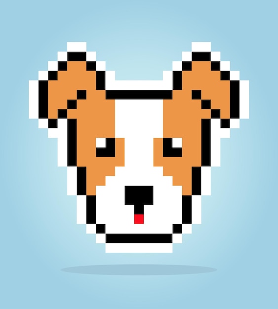 Píxel de 8 bits de cabeza de animal de perro jack russell para juegos de activos en ilustraciones vectoriales