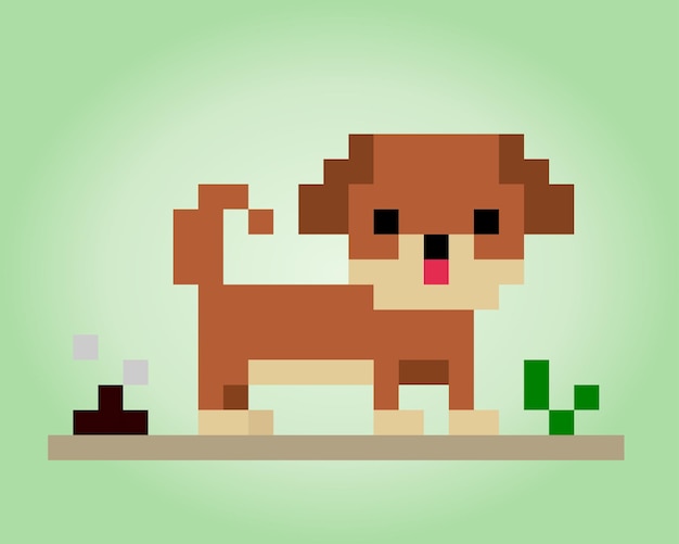 Píxel de 8 bits de cachorro con caca animal para juegos de activos en ilustraciones vectoriales patrón de punto de cruz