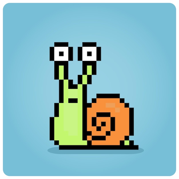 Píxel de 8 bits de caracol Píxel animal para activos de juego y patrones de punto de cruz en ilustraciones vectoriales