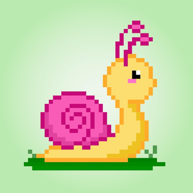 Píxel de 8 bits de caracol píxel animal para activos de juego y patrones de punto de cruz en ilustraciones vectoriales