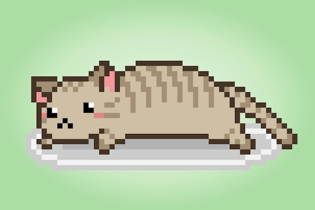 Pixel 8 bits gato perezoso animales para activos de juego en ilustración vectorial