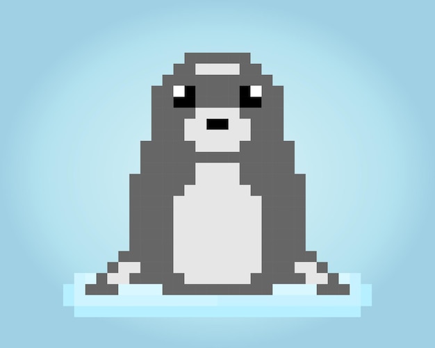 Píxel de 8 bits de león marino Píxeles de animales para iconos de juegos Patrón de punto de cruz vectorial de ilustración