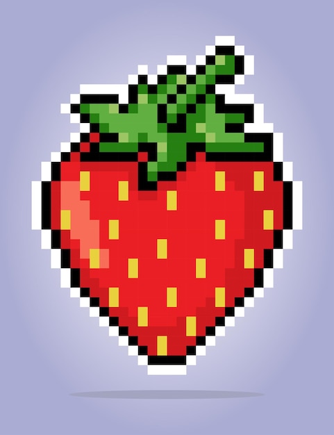 Píxel de 8 bits de píxel de Strawberry Fruits para activos de juego en ilustraciones vectoriales