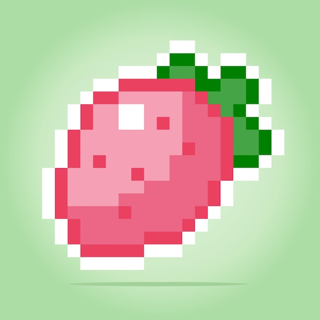Píxel de 8 bits de píxel de Strawberry Fruits para activos de juego en ilustraciones vectoriales