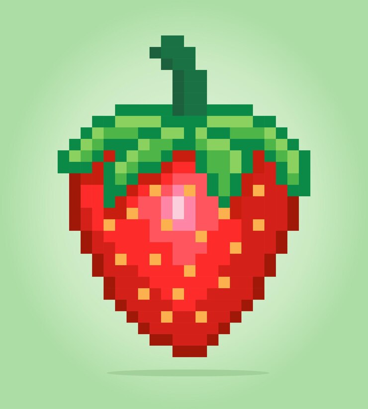 Vector píxel de 8 bits de píxel de strawberry fruits para activos de juego en ilustraciones vectoriales