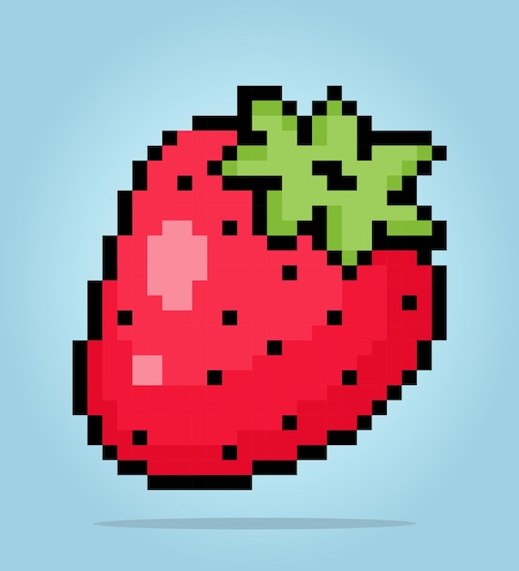 Píxel de 8 bits de píxel de Strawberry Fruits para activos de juego y patrones de punto de cruz en vector