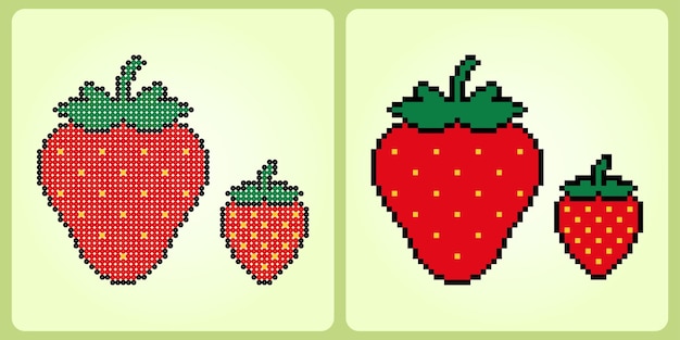 Píxel de 8 bits de píxel de strawberry fruits para activos de juego y patrones de punto de cruz en vector