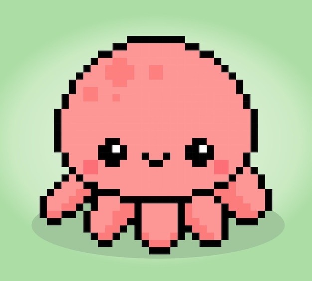 Píxel de 8 bits de pulpo animal para activos de juego y patrones de punto de cruz en ilustraciones vectoriales