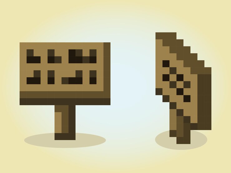 Vector píxel de 8 bits del tablero de anuncios para los activos del juego y el patrón de punto de cruz en la ilustración vectorial