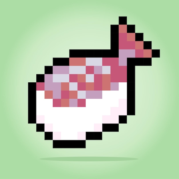 Vector píxel de alimentos de sushi de 8 bits para activos de juegos y patrones de punto de cruz en ilustraciones vectoriales