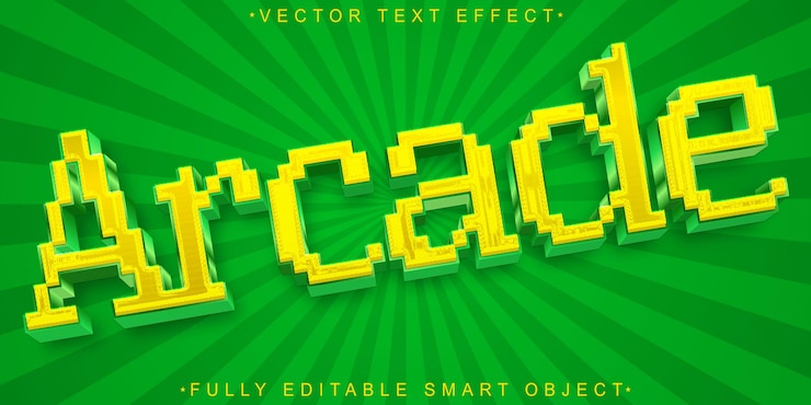 Vector pixel arcade vector efecto de texto de objeto inteligente totalmente editable