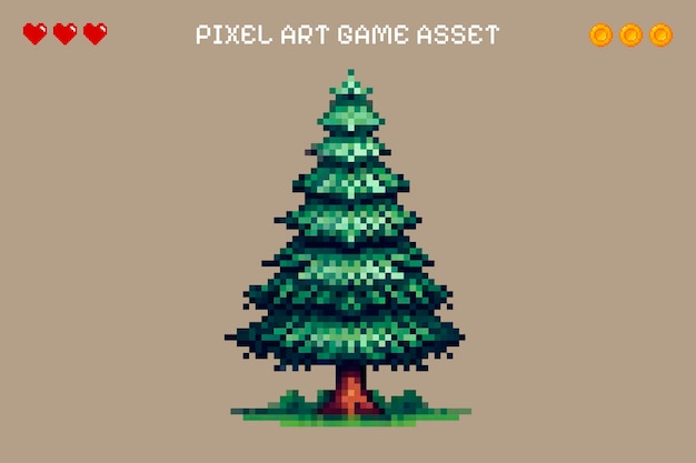 Pixel art árbol de pino activo de videojuego vector de estilo de 8 bits aislado