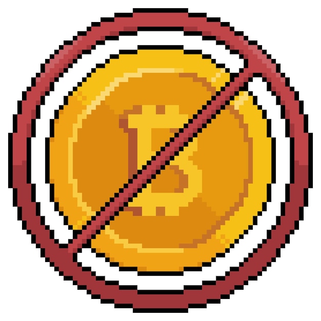 Pixel art ban bitcoin no cryptocurrencies vector icono para juego de 8 bits sobre fondo blanco