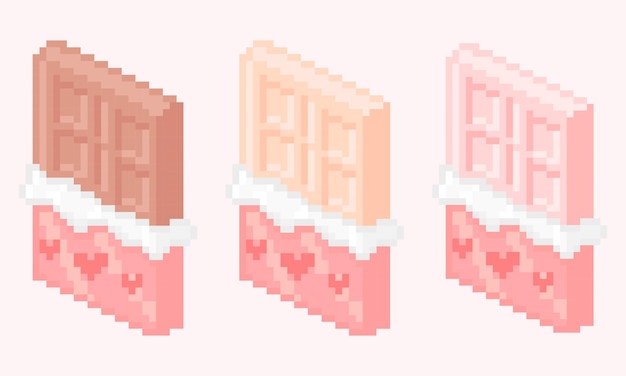 Pixel art de barra de chocolate con muchos sabores.