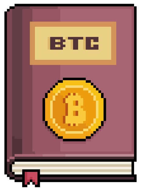 Pixel art bitcoin libro inversión contenido vector icono para juego de 8 bits sobre fondo blanco