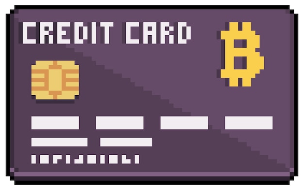 Pixel art bitcoin tarjeta de crédito crypto icono de vector de pago para juego de 8 bits sobre fondo blanco