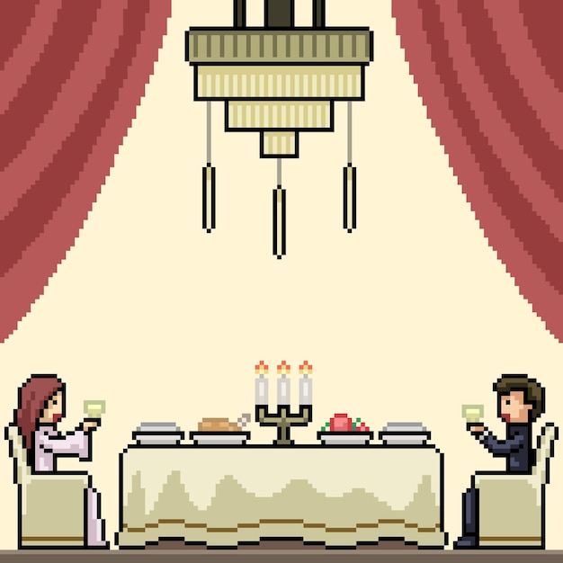 Vector pixel art de cena de pareja de lujo