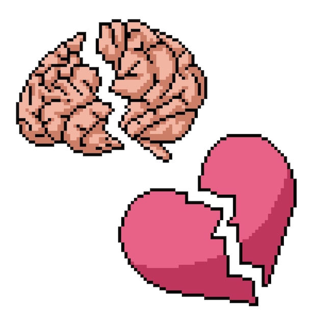 Pixel art cerebro corazón roto