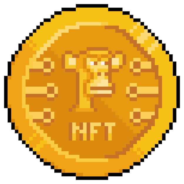 Vector pixel art coin nft mono vector icono para juego de 8 bits sobre fondo blanco