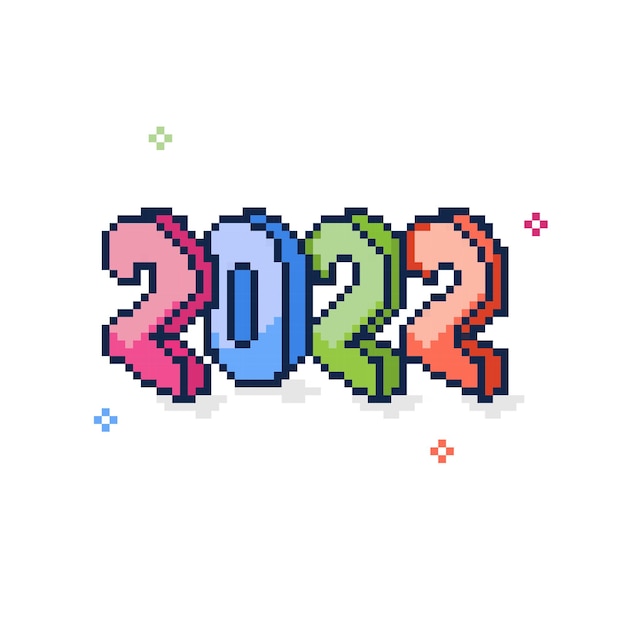 Pixel Art colorido número 2022 sobre fondo blanco para el concepto de feliz año nuevo.