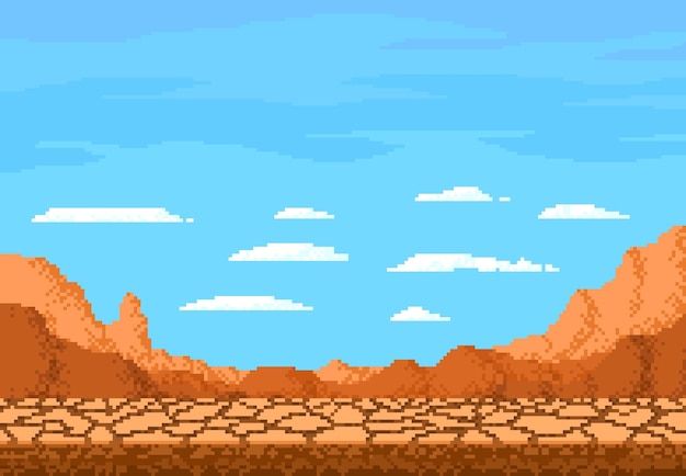 Pixel art desierto paisaje suelo suelo agrietado