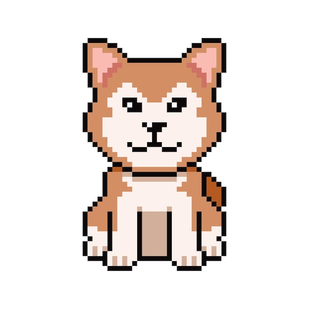 El pixel art es un vector de perro Akita inu con estilo retro.