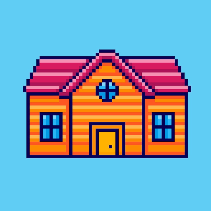 Vector pixel art escuela diseño de activos del juego de construcción