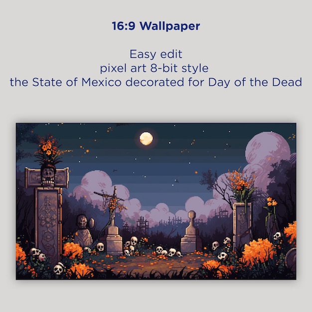 pixel art estilo 8bit el Estado de México decorado para el Día de los Muertos