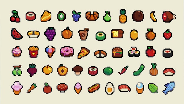 Pixel Art Fast y Street Food Collection Mega Set de comida asiática, coreana, japonesa y estadounidense