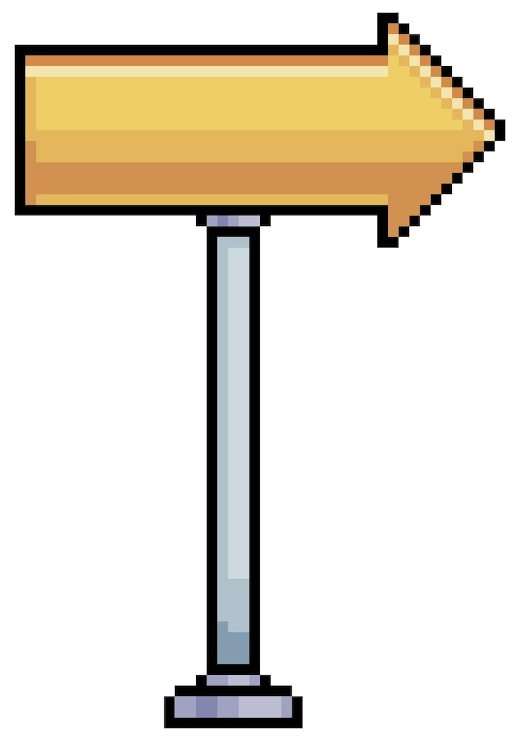Vector pixel art flecha signo amarillo signo tablero vector icono para juego de 8 bits sobre fondo blanco