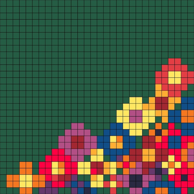 Pixel art de flores patrón geométrico colorido fondo abstracto