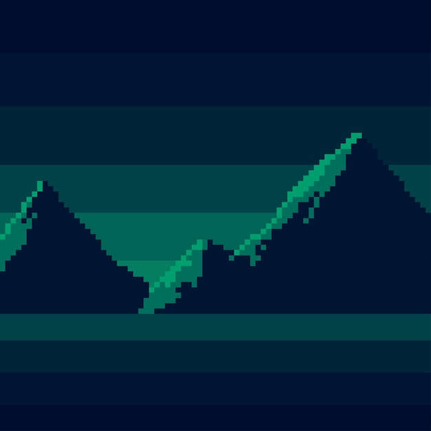 Pixel art fondo transparente Ubicación con montañas nevadas en la noche Paisaje para juego