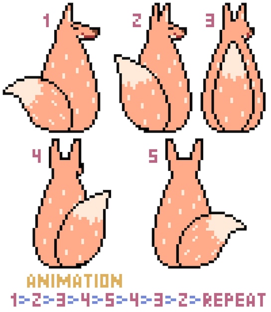 Pixel art fox animación aislado